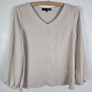 22 Octobre Cream Blouse Top Size M V-Neck Balloon Sleeves Tan